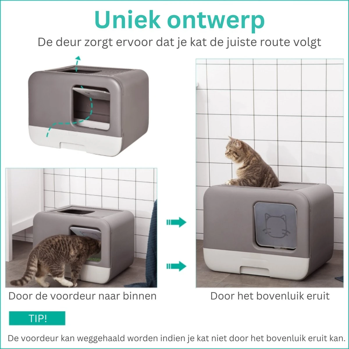 Kattenbak - 2 Uitgangen - Kattentoilet - Uitschuifbare Bodem - Met Schepje - Grijs 53 X 40 X 40 Cm 5 Kattenbak - 2 Uitgangen - Kattentoilet - Uitschuifbare Bodem - Met Schepje - Grijs 53 X 40 X 40 Cm - Afbeelding 3