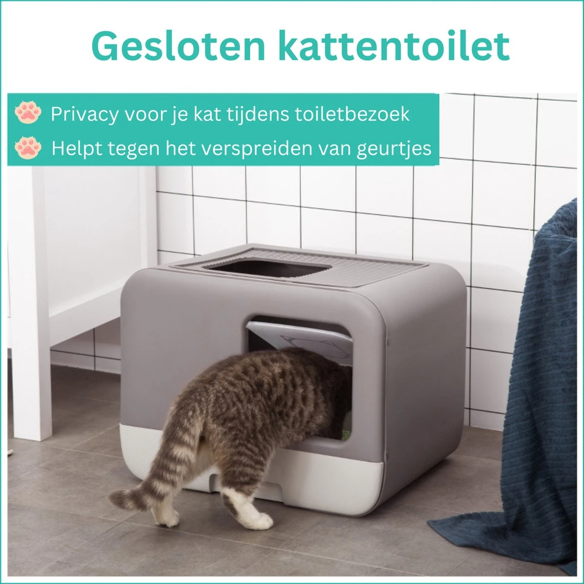 Kattenbak - 2 Uitgangen - Kattentoilet - Uitschuifbare Bodem - Met Schepje - Grijs 53 X 40 X 40 Cm 6 Kattenbak - 2 Uitgangen - Kattentoilet - Uitschuifbare Bodem - Met Schepje - Grijs 53 X 40 X 40 Cm - Afbeelding 4