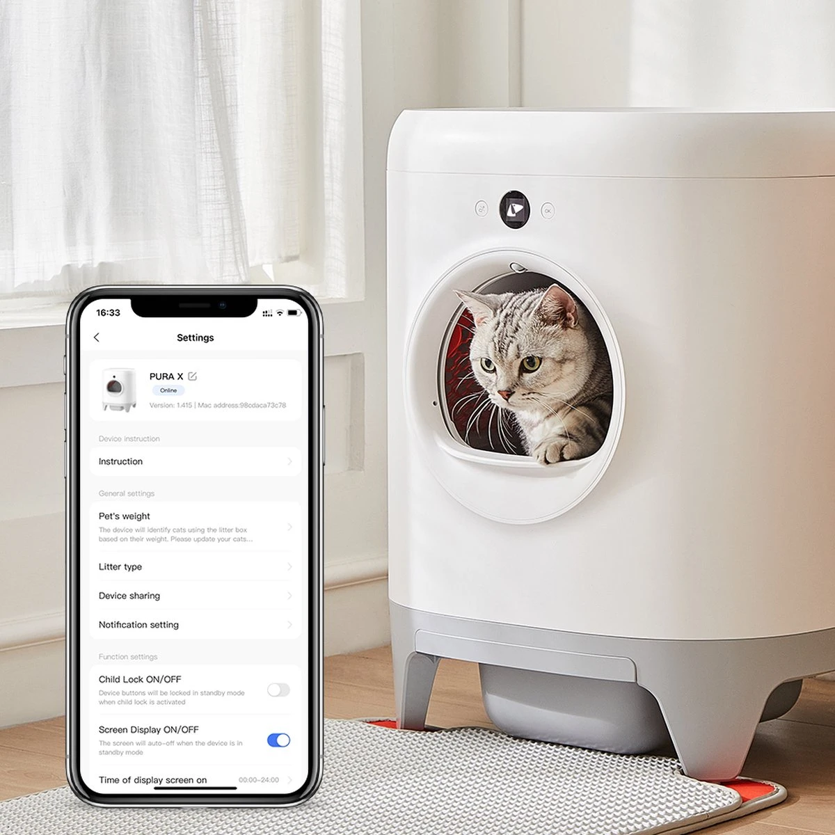 PETKIT Pura X Self-Cleaning Cat Litter Box, No Scooping Automatic Cat Litter Box Fr Multiple Cats, XSecure/Odor Removal/APP Control Automatic Cat Littler Box With Mat 7 PETKIT Pura X Self-Cleaning Cat Litter Box, No Scooping Automatic Cat Litter Box Fr Multiple Cats, XSecure/Odor Removal/APP Control Automatic Cat Littler Box With Mat - Afbeelding 5