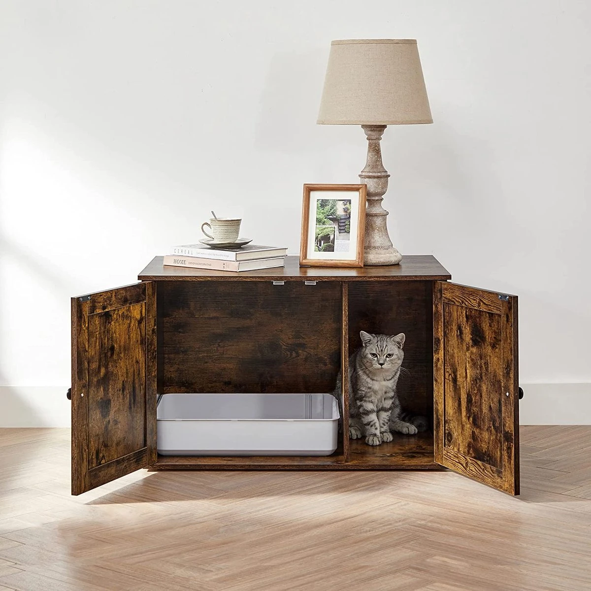 Meubelexpert Kattenhuis Voor Kattenbak - Met Deuren - Vintage - Bruinzwart - PCL002X02 8 Meubelexpert Kattenhuis Voor Kattenbak - Met Deuren - Vintage - Bruinzwart - PCL002X02 - Afbeelding 6