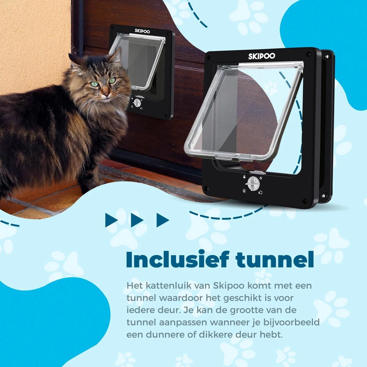 Skipoo Kattenluik Met Tunnel - Weerbestendig - Grote Kat - 4 Vergrendelingsstanden - Zwart 4 Skipoo Kattenluik Met Tunnel - Weerbestendig - Grote Kat - 4 Vergrendelingsstanden - Zwart - Afbeelding 2