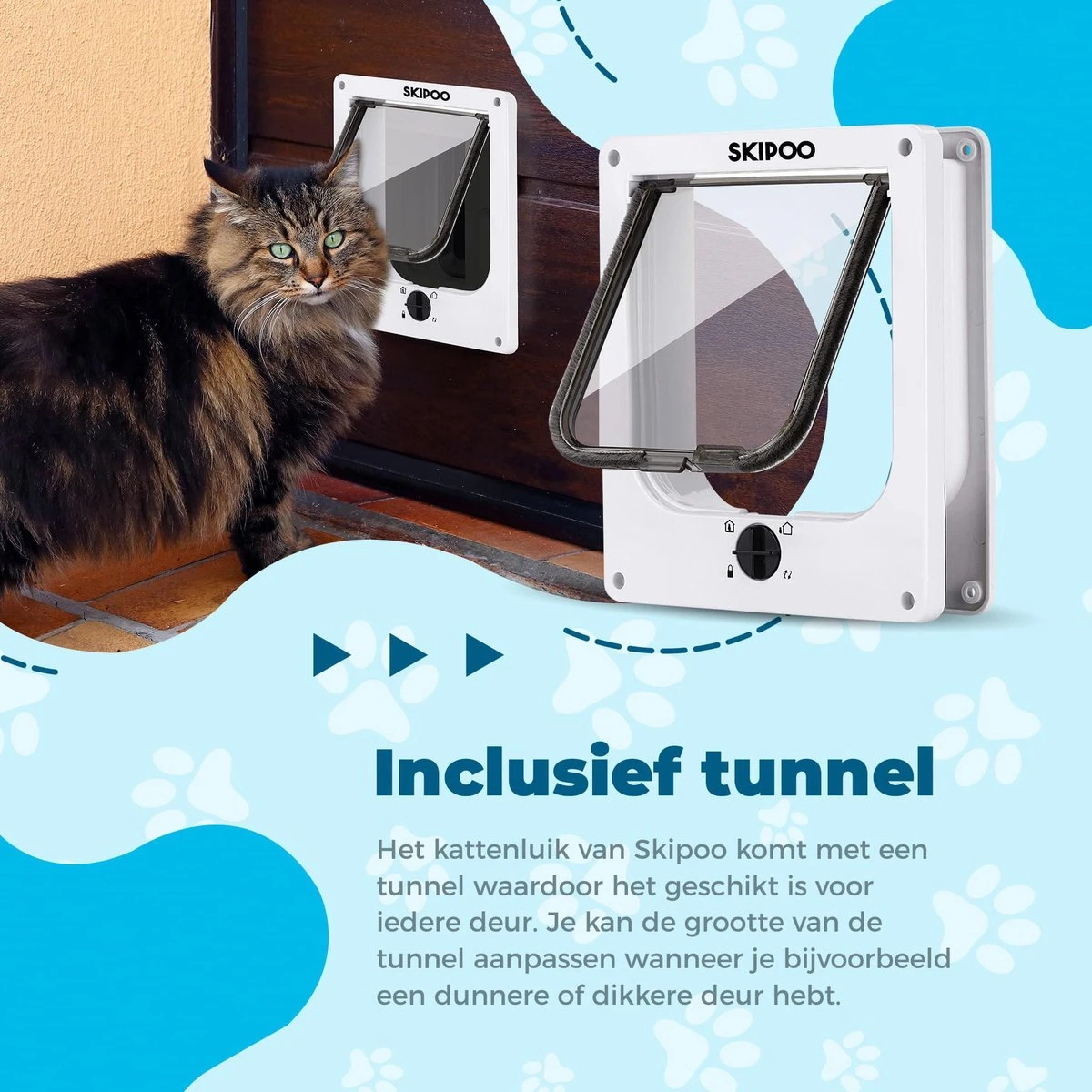 Skipoo Kattenluik Met Tunnel - Weerbestendig - Grote Kat - 4 Vergrendelingsstanden - Wit 4 Skipoo Kattenluik Met Tunnel - Weerbestendig - Grote Kat - 4 Vergrendelingsstanden - Wit - Afbeelding 2
