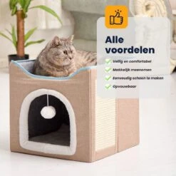 MIRO Katten Huis - Kattenhuizen - Kattenhok - Kattenmand - Dierenhuis - Opvouwbaar - Met Krabmat - Abrikoos -Kattenbenodigdheden 1200x1200 972