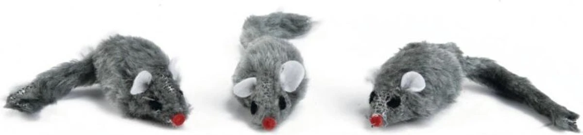Beeztees Plush Muisje Grijs - Zakje 3st 5 Cm 3 Beeztees Plush Muisje Grijs - Zakje 3st 5 Cm