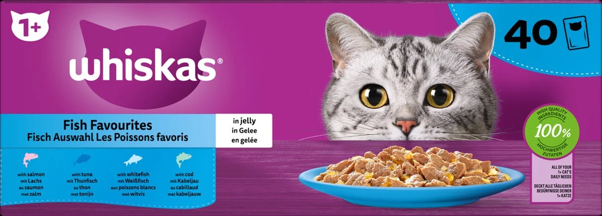 Whiskas 1+ Natvoer - Vis - Selectie In Gelei - Maaltijdzakjes 40 X 85 G 4 Whiskas 1+ Natvoer - Vis - Selectie In Gelei - Maaltijdzakjes 40 X 85 G - Afbeelding 2