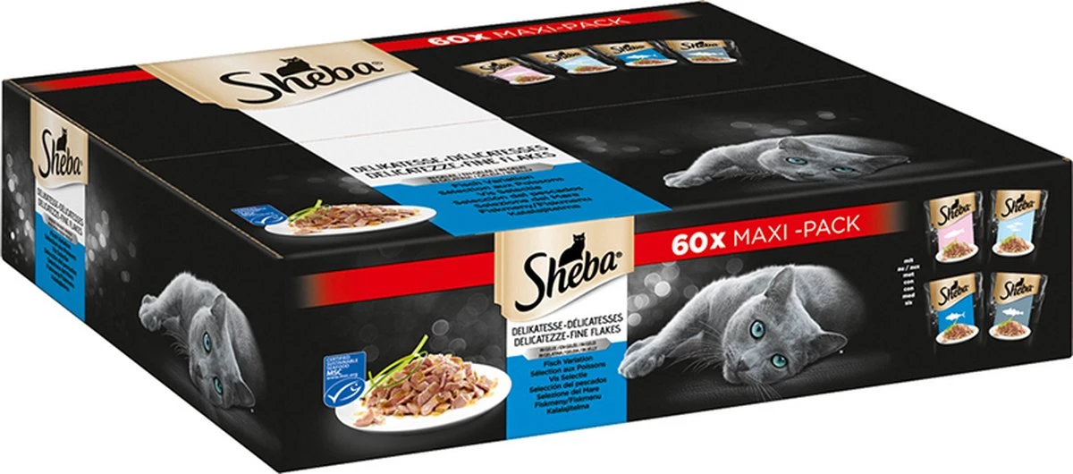 Sheba Natte Kattenvoeding Met Vis - 60 Stuks X 85g - 5100g 3 Sheba Natte Kattenvoeding Met Vis - 60 Stuks X 85g - 5100g