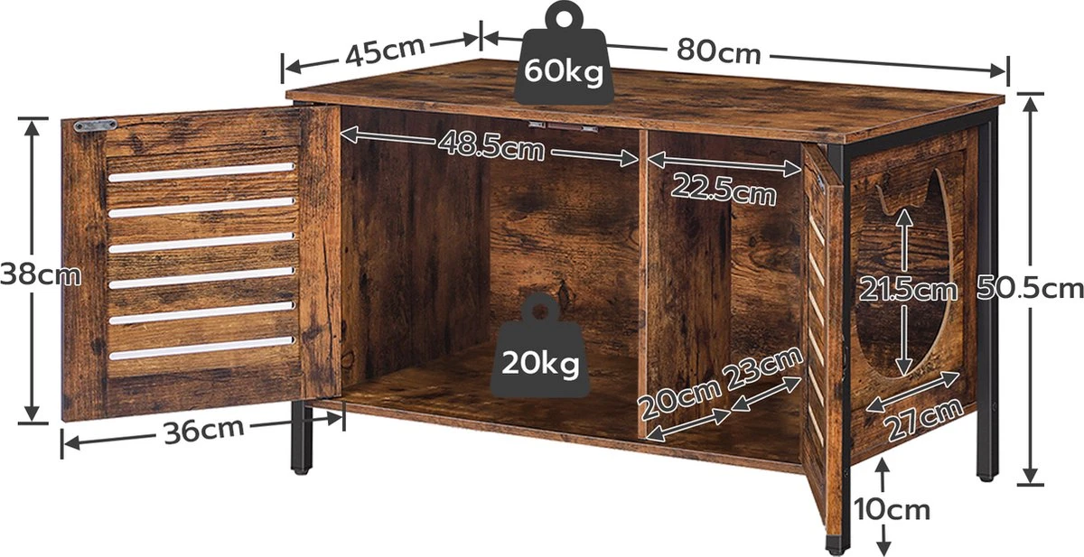 Be-Inspired® Kattenbak Huis – Kattenbakhuis – Kattenbak Ombouw – Kattenbakkast – Kattenmeubel – Kast Voor Kattenbak – Kattenbakhuisje – Kattenbak Cover Kattenbak Box – Houtlook 5 Be-Inspired® Kattenbak Huis – Kattenbakhuis – Kattenbak Ombouw – Kattenbakkast – Kattenmeubel – Kast Voor Kattenbak – Kattenbakhuisje – Kattenbak Cover Kattenbak Box – Houtlook - Afbeelding 3