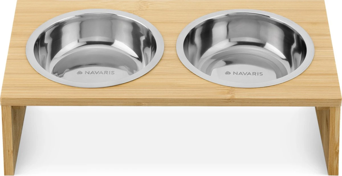 Navaris Verhoogd Dubbel Dieren Voedingsstation - 2 Kommen Voor Katten En Kleine Honden - Roestvrij Staal - Verhoogde Bamboe Standaard 5 Navaris Verhoogd Dubbel Dieren Voedingsstation - 2 Kommen Voor Katten En Kleine Honden - Roestvrij Staal - Verhoogde Bamboe Standaard - Afbeelding 3