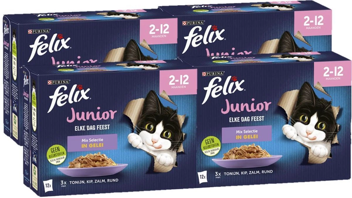Felix Elke Dag Feest Mix Selectie In Gelei Junior - Katten Droogvoer - 48 X 85g 4 Felix Elke Dag Feest Mix Selectie In Gelei Junior - Katten Droogvoer - 48 X 85g - Afbeelding 2