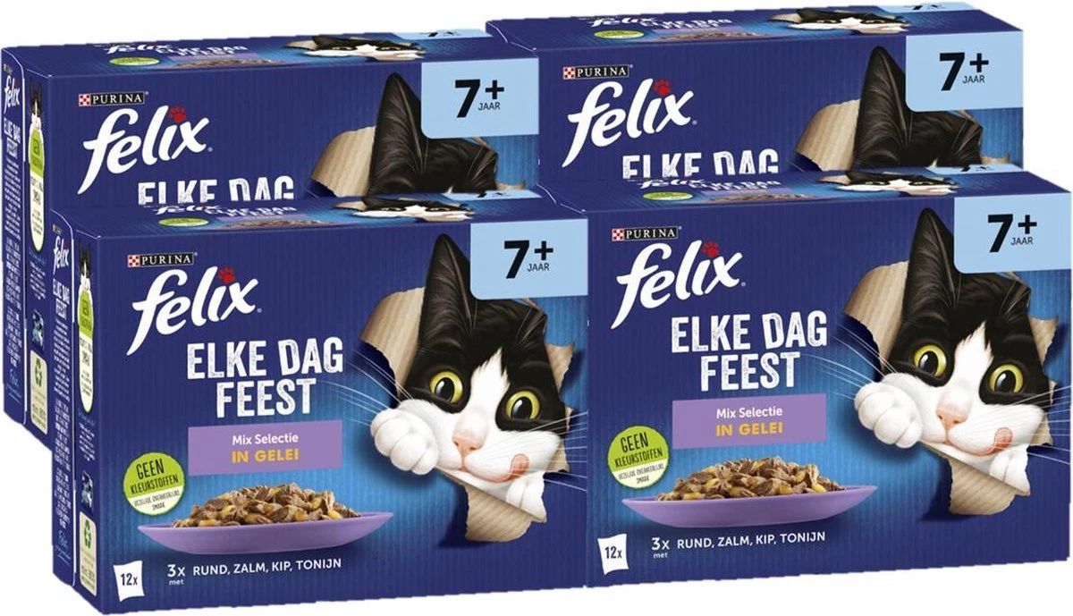 Felix Elke Dag Feest Mix Selectie In Gelei 7+ Senior - Katten Natvoer - 48 X 85g 4 Felix Elke Dag Feest Mix Selectie In Gelei 7+ Senior - Katten Natvoer - 48 X 85g - Afbeelding 2