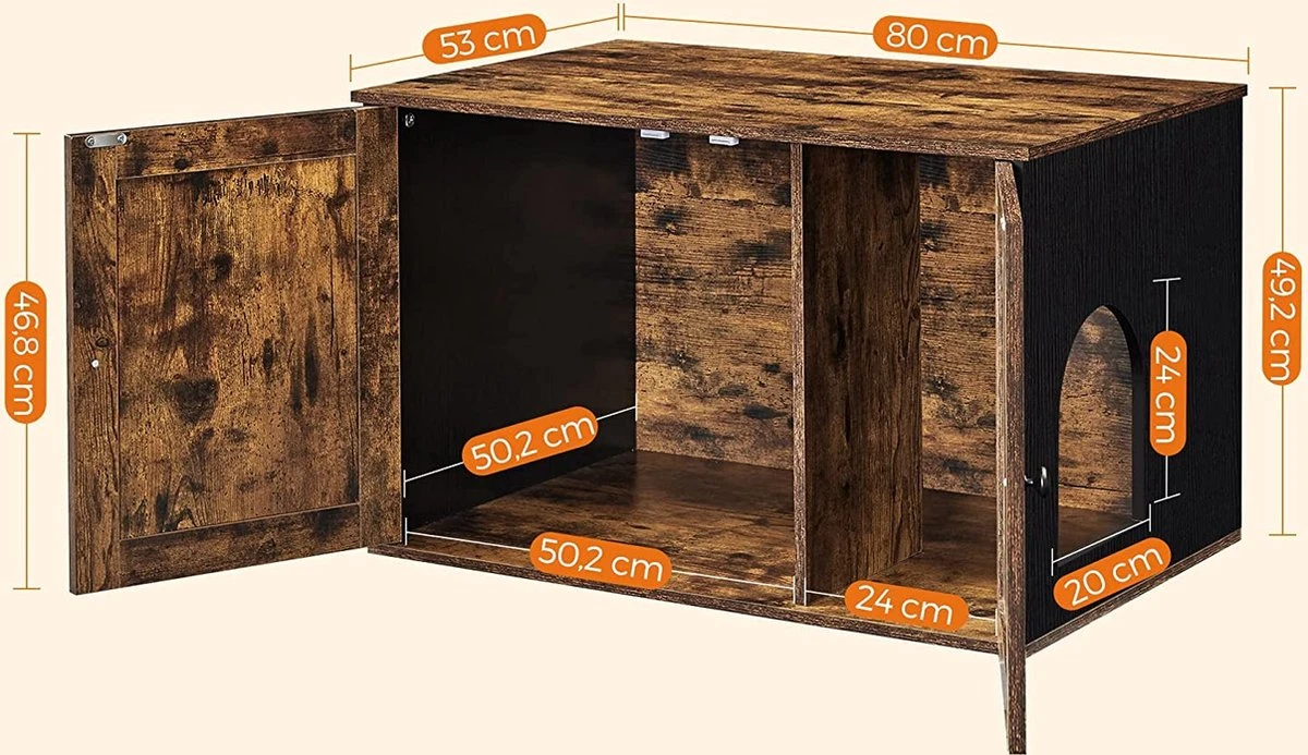 Meubelexpert Kattenhuis Voor Kattenbak - Met Deuren - Vintage - Bruinzwart - PCL002X02 6 Meubelexpert Kattenhuis Voor Kattenbak - Met Deuren - Vintage - Bruinzwart - PCL002X02 - Afbeelding 4