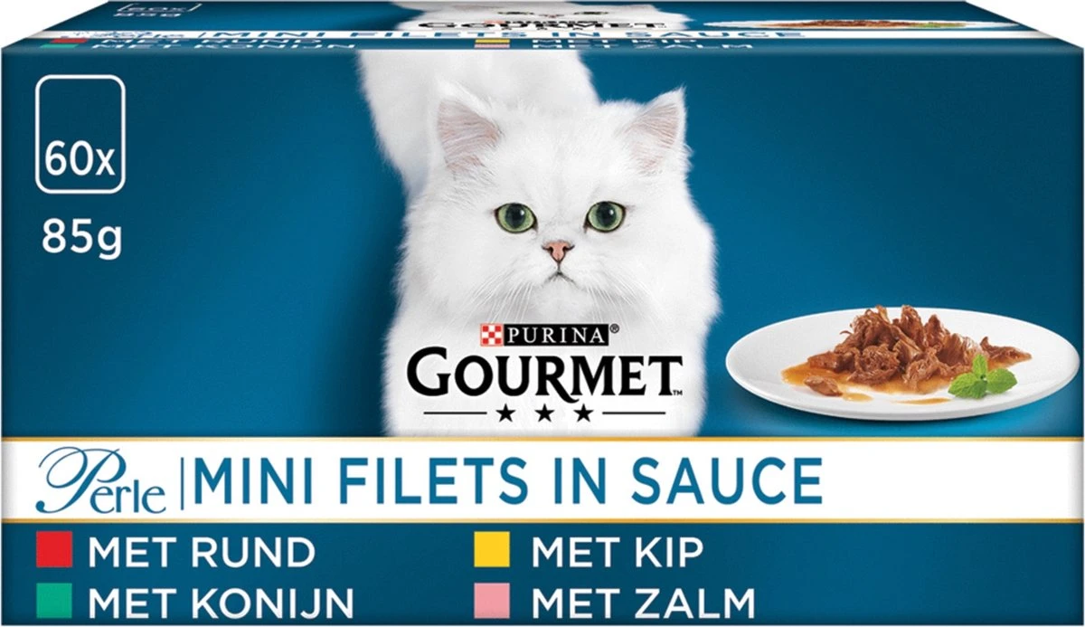 Gourmet Perle Mini Filets In Saus - Kattenvoer Natvoer - Kip, Konijn, Rund & Zalm - 60 X 85 Gr 3 Gourmet Perle Mini Filets In Saus - Kattenvoer Natvoer - Kip, Konijn, Rund & Zalm - 60 X 85 Gr