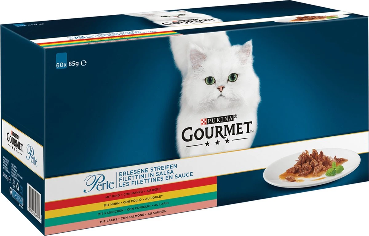 Gourmet Perle Mini Filets In Saus - Kattenvoer Natvoer - Kip, Konijn, Rund & Zalm - 60 X 85 Gr 5 Gourmet Perle Mini Filets In Saus - Kattenvoer Natvoer - Kip, Konijn, Rund & Zalm - 60 X 85 Gr - Afbeelding 3