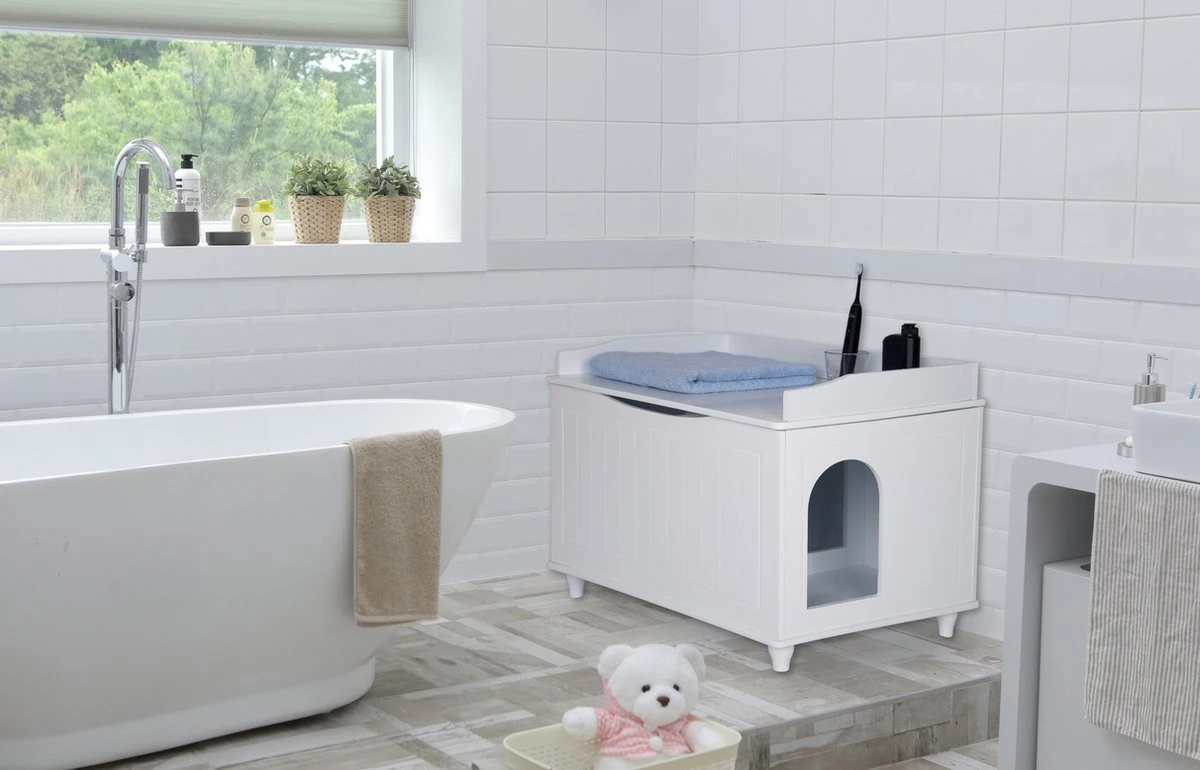 WONDERMAKE® Grote Kattenkast Houten Voor Kattenbak-box Kattentoilet, XL-kattenbak Dressoir Kastje, Designer Kattenhuis Met Kattenhol Kattenmand, Kasten Kast Voor Badkamer, 73,5 X 51,5 X 57 Cm, Wit 8 WONDERMAKE® Grote Kattenkast Houten Voor Kattenbak-box Kattentoilet, XL-kattenbak Dressoir Kastje, Designer Kattenhuis Met Kattenhol Kattenmand, Kasten Kast Voor Badkamer, 73,5 X 51,5 X 57 Cm, Wit - Afbeelding 6