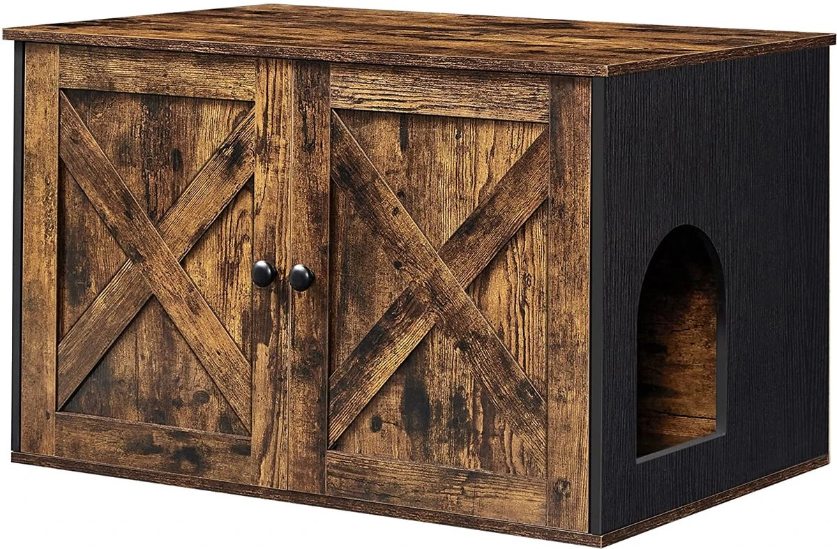 Meubelexpert Kattenhuis Voor Kattenbak - Met Deuren - Vintage - Bruinzwart - PCL002X02 3 Meubelexpert Kattenhuis Voor Kattenbak - Met Deuren - Vintage - Bruinzwart - PCL002X02