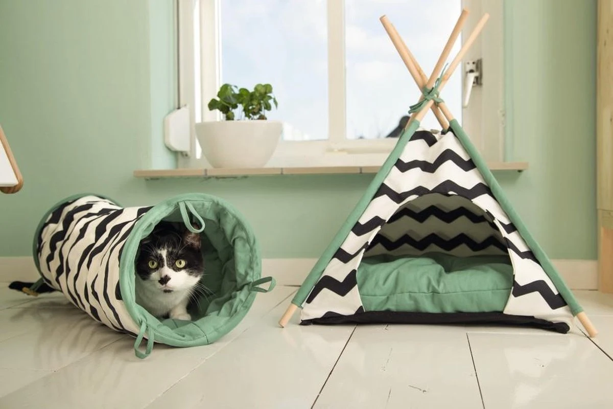 Beeztees Kioni Tipi Tent - Kattenhuis - Zwart/Wit - 50x50x70 Cm 8 Beeztees Kioni Tipi Tent - Kattenhuis - Zwart/Wit - 50x50x70 Cm - Afbeelding 6
