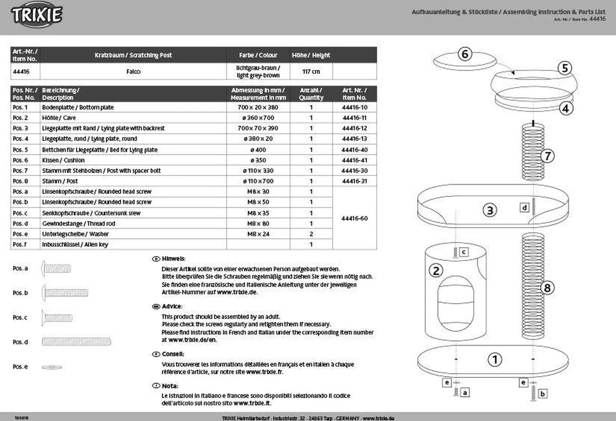 Trixie Krabaal Falco Lichtgrijs/Bruin - 70X38X117 CM 11 Trixie Krabaal Falco Lichtgrijs/Bruin - 70X38X117 CM - Afbeelding 9