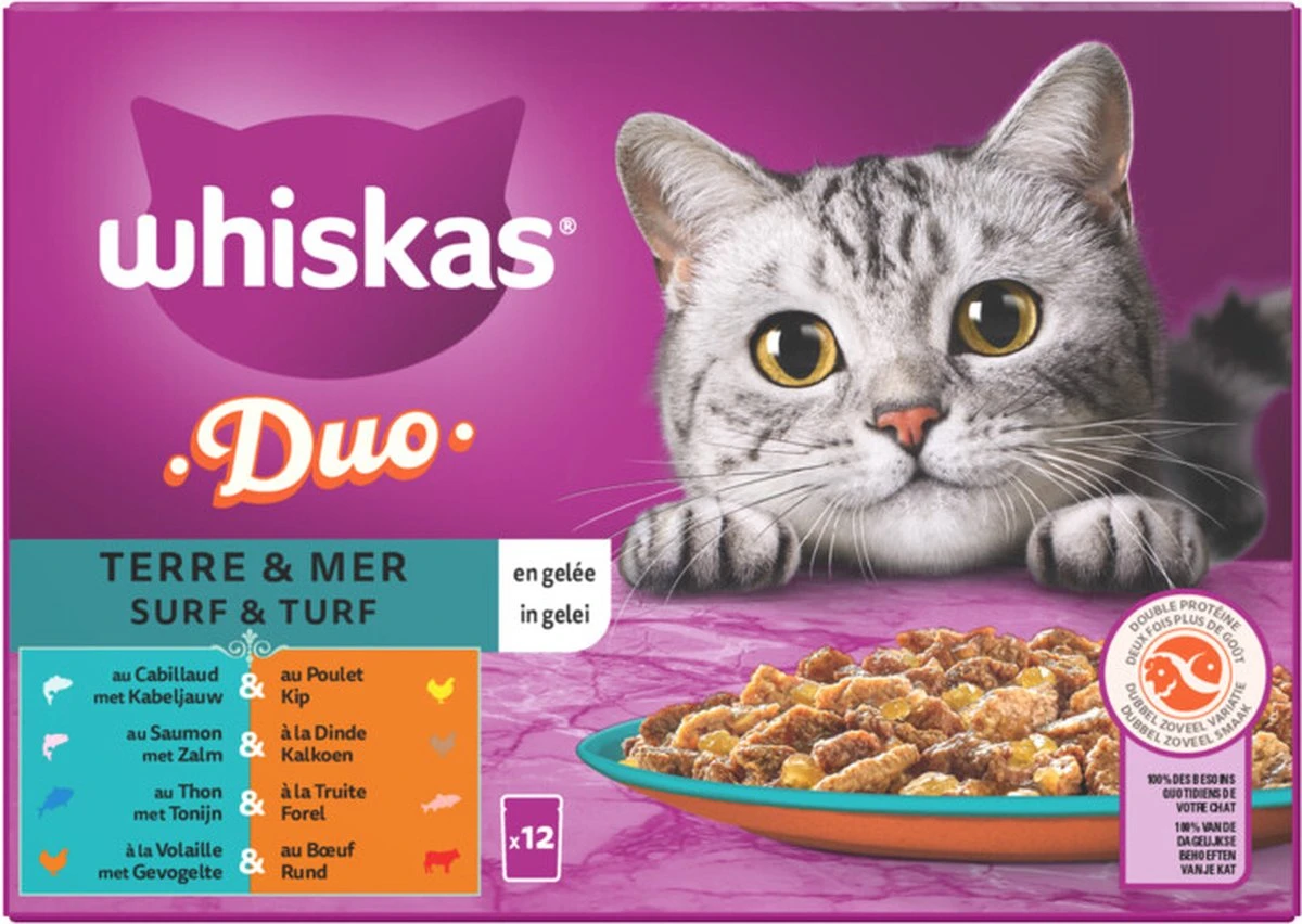 Whiskas 1+ Natvoer - Duo Surf & Turf - Selectie In Gelei - Maaltijdzakjes 48 X 85 G 6 Whiskas 1+ Natvoer - Duo Surf & Turf - Selectie In Gelei - Maaltijdzakjes 48 X 85 G - Afbeelding 4