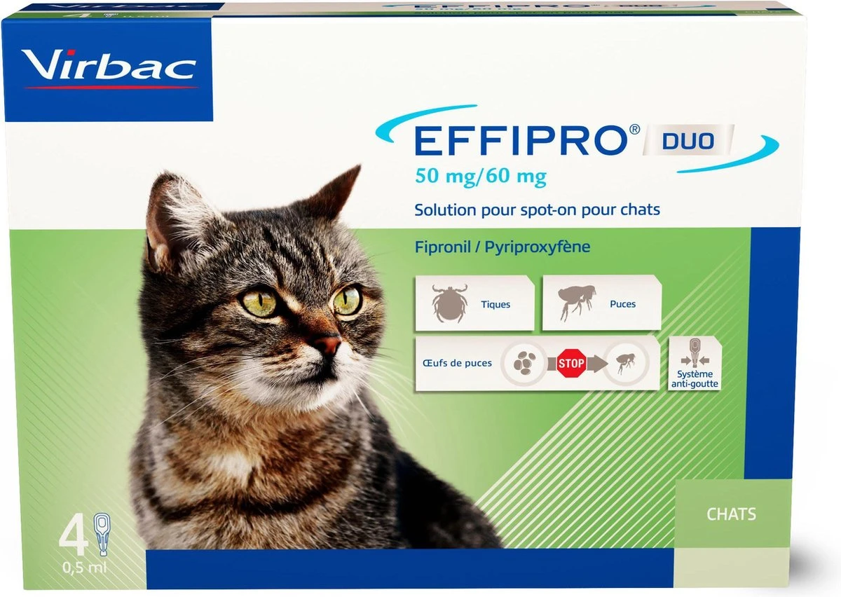 Virbac Effipro DUO Spot-On Kleine Kat (1 T/m 6 Kg) - 4 Pipetten 3 Virbac Effipro DUO Spot-On Kleine Kat (1 T/m 6 Kg) - 4 Pipetten