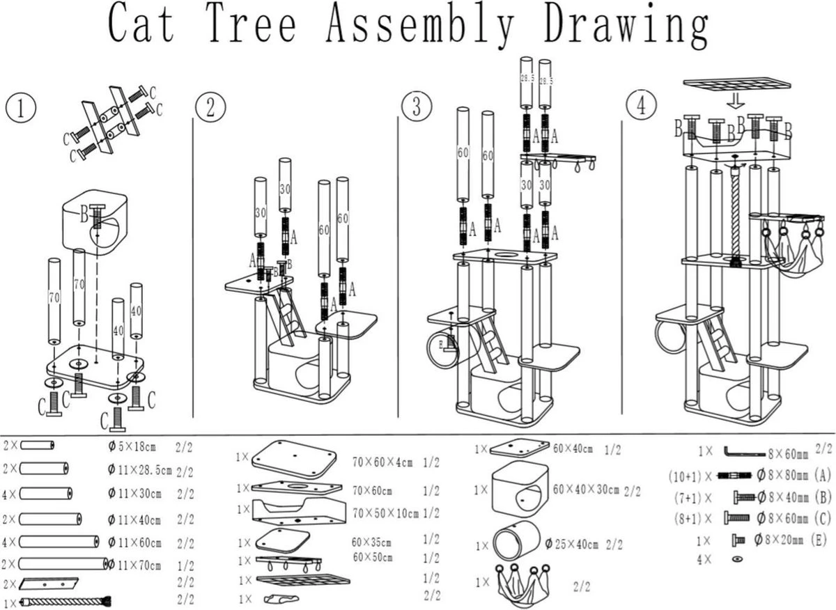 Adori Krabpaal Luna - Grijs/Wit - 70 X 60 X 178 Cm 4 Adori Krabpaal Luna - Grijs/Wit - 70 X 60 X 178 Cm - Afbeelding 2