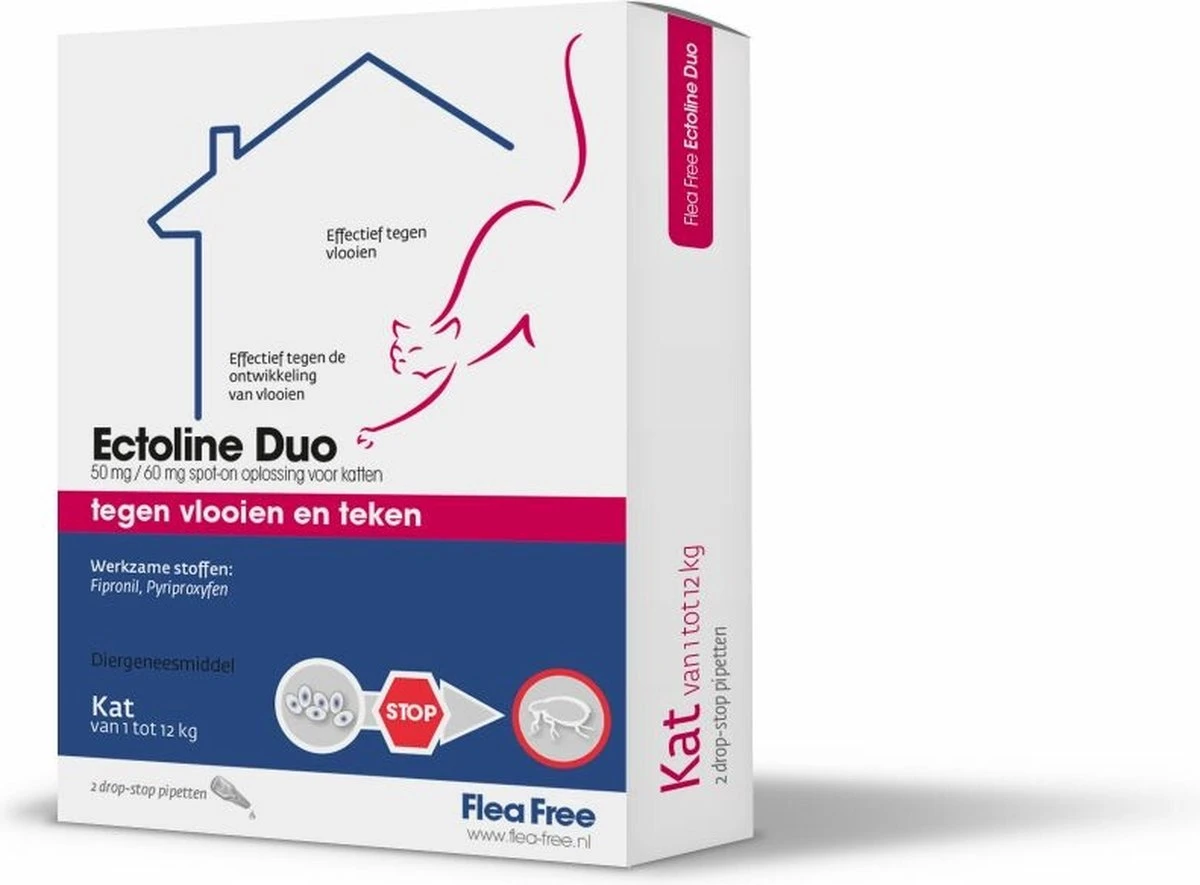 Flea Free Ectoline Duo Kat - Tegen Vlooien En Teken - 2 Pipetten 3 Flea Free Ectoline Duo Kat - Tegen Vlooien En Teken - 2 Pipetten