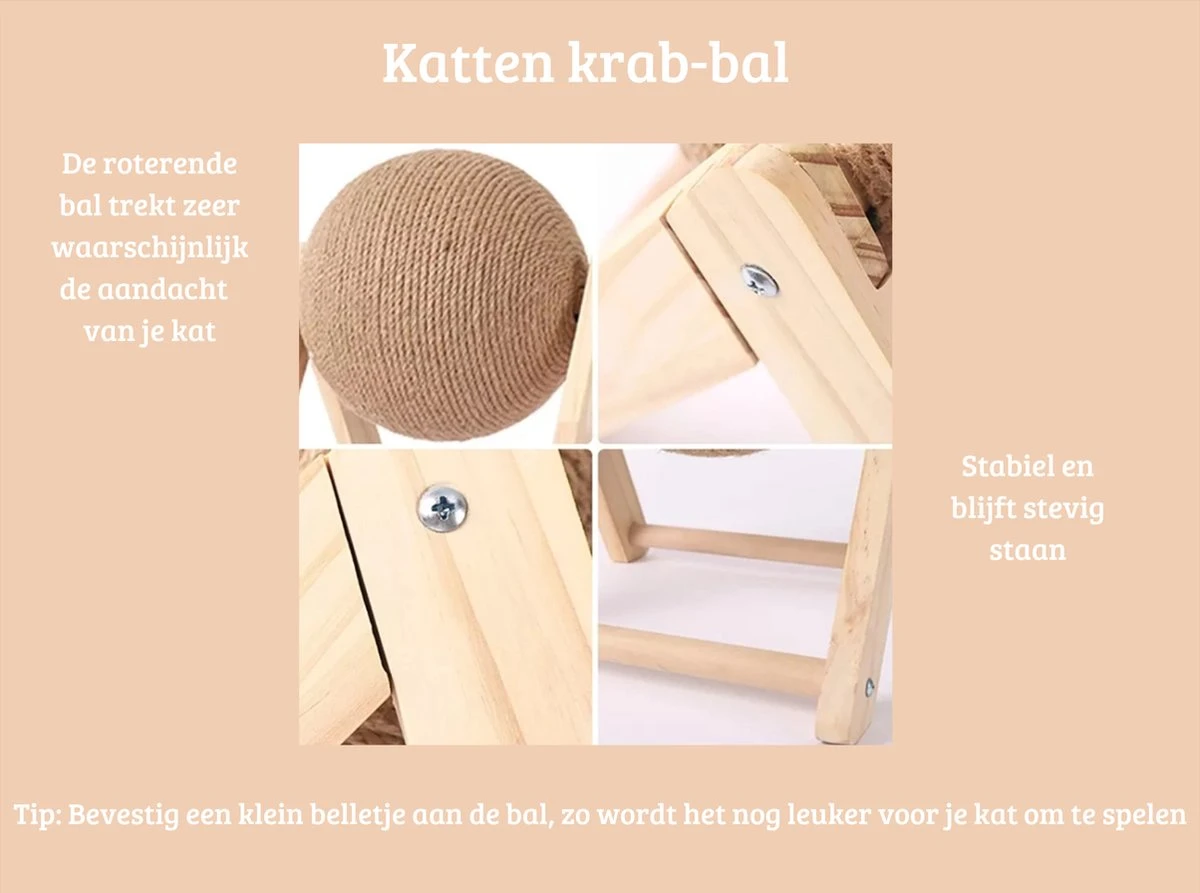 Janse Katten Krab Bal - Katten Speelgoed - Krabmeubel - Kattenkrabpaal - Krabplank - Krabbal - Kattenspeeltje - Krabbol - Inclusief Kattenkruid 6 Janse Katten Krab Bal - Katten Speelgoed - Krabmeubel - Kattenkrabpaal - Krabplank - Krabbal - Kattenspeeltje - Krabbol - Inclusief Kattenkruid - Afbeelding 4