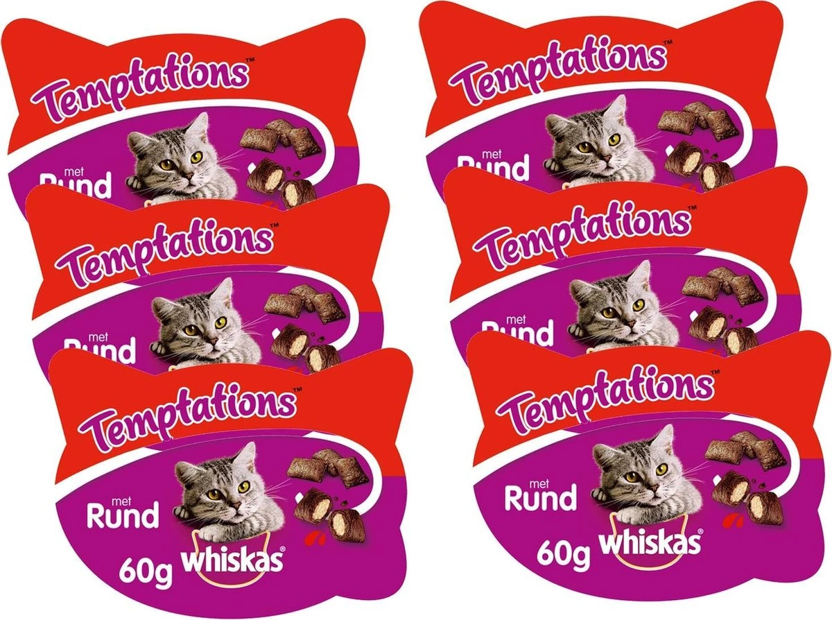 Whiskas Temptations 60 G - Kattensnack - 6 X Rund&Vlees 5 Whiskas Temptations 60 G - Kattensnack - 6 X Rund&Vlees - Afbeelding 3