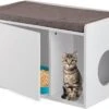 Relaxdays Kattenbak Ombouw - Met Zitkussen - Kattenhuis Wit - Kattenmeubel - Kattenkast -Kattenbenodigdheden 1200x898 3