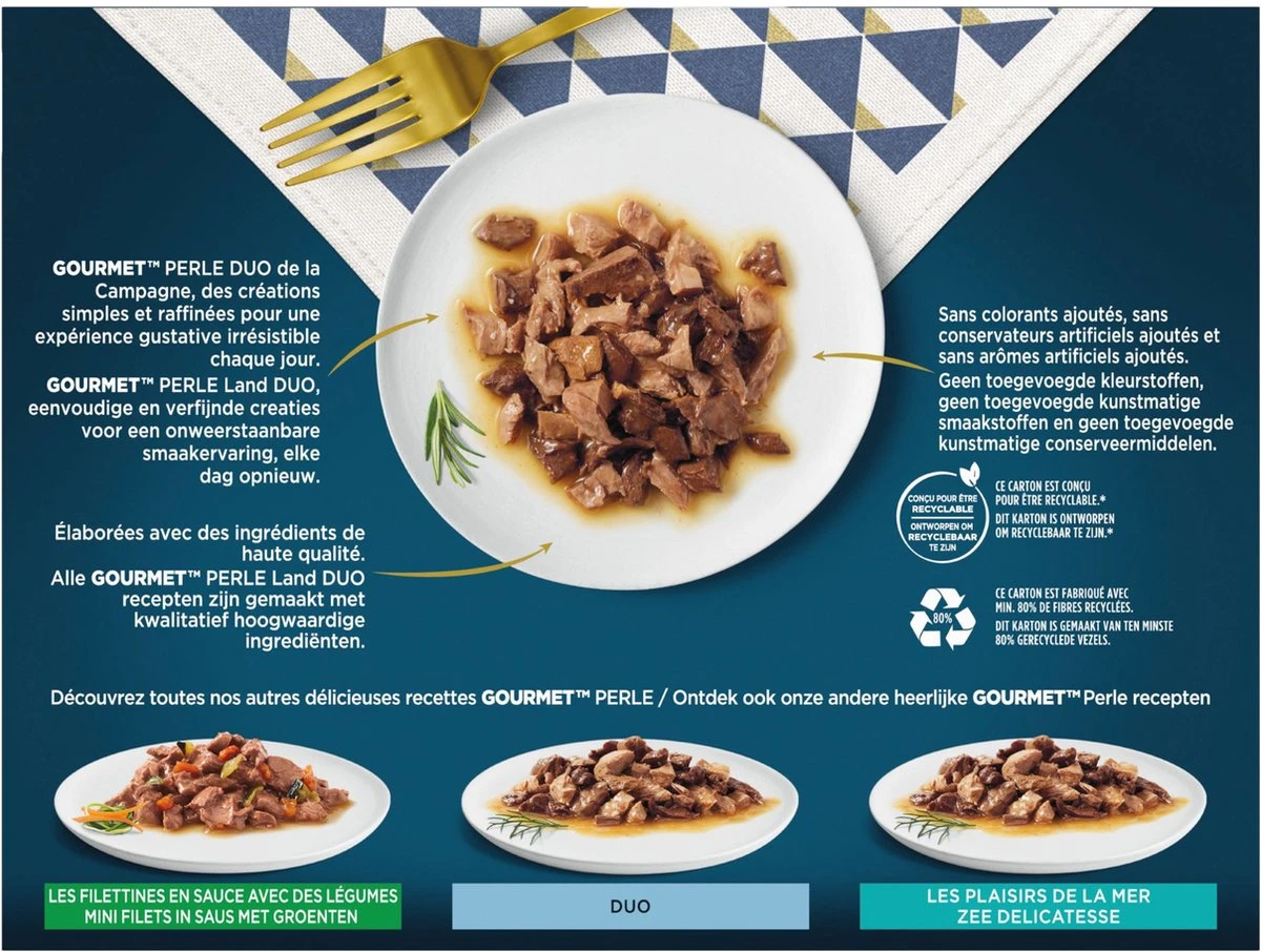 Gourmet Perle Duo – Kattenvoer Natvoer – Met Kip En Rund, Kalkoen En Lam, Kalf En Eend, Konijn En Wild – 48 X 85 Gr 5 Gourmet Perle Duo – Kattenvoer Natvoer – Met Kip En Rund, Kalkoen En Lam, Kalf En Eend, Konijn En Wild – 48 X 85 Gr - Afbeelding 3