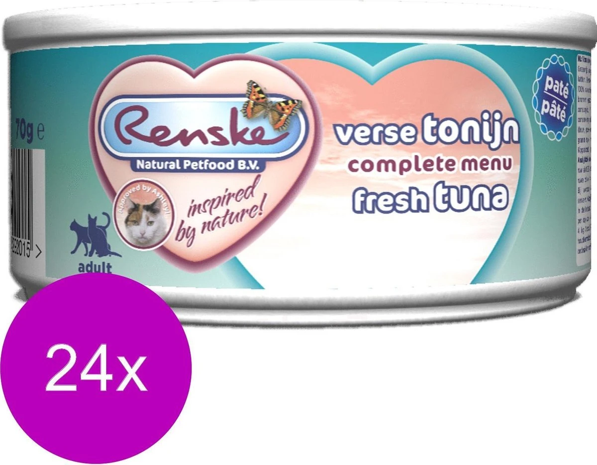 Renske Vers Vlees - Kat - Verse Tonijn - 24 Stuks à 70 Gram 3 Renske Vers Vlees - Kat - Verse Tonijn - 24 Stuks à 70 Gram