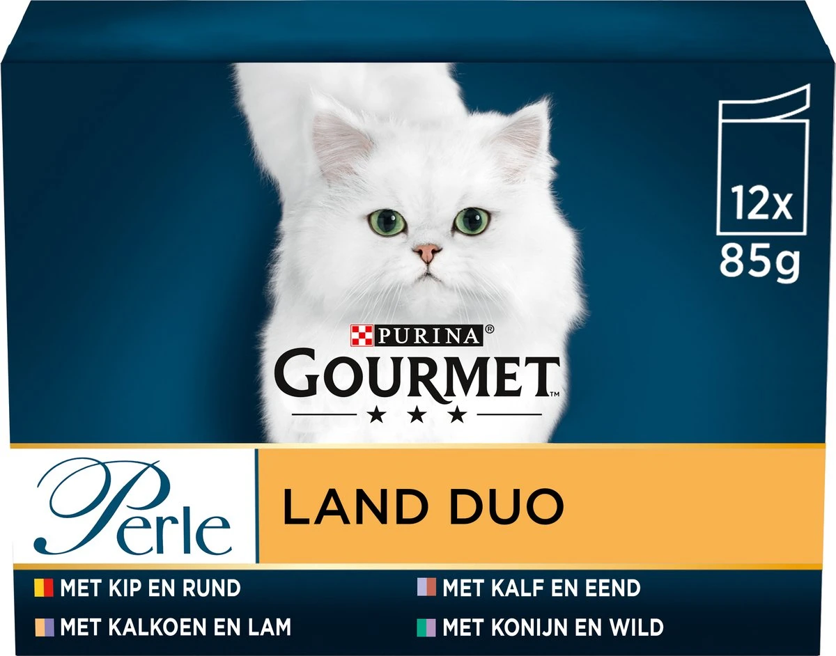 Gourmet Perle Duo – Kattenvoer Natvoer – Met Kip En Rund, Kalkoen En Lam, Kalf En Eend, Konijn En Wild – 48 X 85 Gr 3 Gourmet Perle Duo – Kattenvoer Natvoer – Met Kip En Rund, Kalkoen En Lam, Kalf En Eend, Konijn En Wild – 48 X 85 Gr