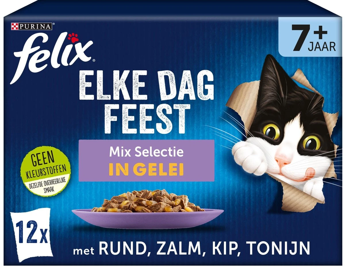 Felix Elke Dag Feest Mix Selectie In Gelei 7+ Senior - Katten Natvoer - 48 X 85g 3 Felix Elke Dag Feest Mix Selectie In Gelei 7+ Senior - Katten Natvoer - 48 X 85g