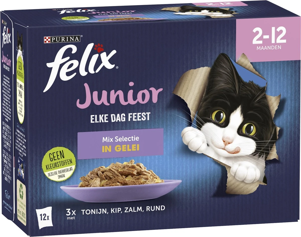 Felix Elke Dag Feest Mix Selectie In Gelei Junior - Katten Droogvoer - 48 X 85g 5 Felix Elke Dag Feest Mix Selectie In Gelei Junior - Katten Droogvoer - 48 X 85g - Afbeelding 3