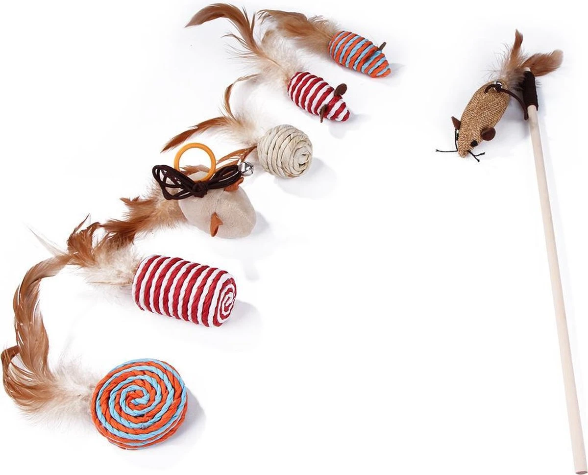 Make Life Beautiful® - Kattenspeeltjes Set - 7-delig - Kattenspeelgoed - Kattenhengel - Speelmuisjes - Kattenspeelgoed Set 13 Make Life Beautiful® - Kattenspeeltjes Set - 7-delig - Kattenspeelgoed - Kattenhengel - Speelmuisjes - Kattenspeelgoed Set - Afbeelding 11