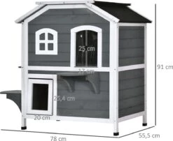 PawHut Kattenhuis Voor Buiten Kattenhut Met 2 Verdiepingen Kattenvilla, Asfaltdak, Massief Hout Grijs D30-236 17 PawHut Kattenhuis Voor Buiten Kattenhut Met 2 Verdiepingen Kattenvilla, Asfaltdak, Massief Hout Grijs D30-236 -Kattenbenodigdheden 1200x983 2
