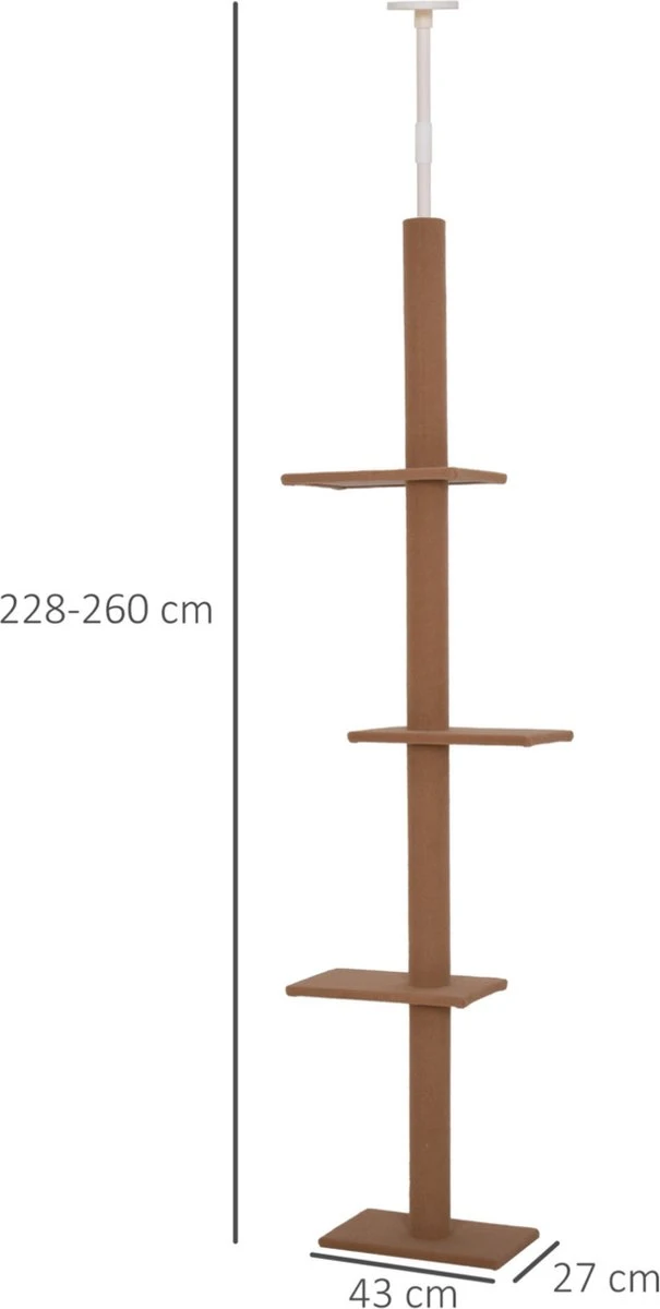 Merkloos Krabpaal In Hoogte Verstelbaar - Kattenkrabpaal - Krabpaal Voor Katten - Kattenspeeltjes - Katten - Bruin - 43L X 27B X 228-260H Cm 11 Merkloos Krabpaal In Hoogte Verstelbaar - Kattenkrabpaal - Krabpaal Voor Katten - Kattenspeeltjes - Katten - Bruin - 43L X 27B X 228-260H Cm - Afbeelding 9