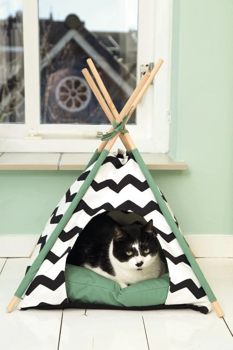 Beeztees Kioni Tipi Tent - Kattenhuis - Zwart/Wit - 50x50x70 Cm 5 Beeztees Kioni Tipi Tent - Kattenhuis - Zwart/Wit - 50x50x70 Cm - Afbeelding 3