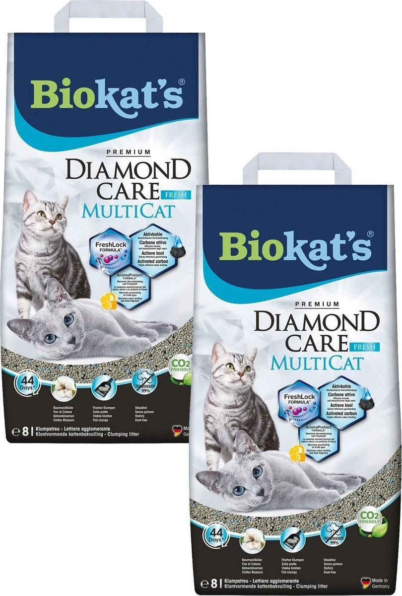 Biokat's Diamond Care Multicat - Kattenbakvulling - 2 X 8 L 4 Biokat's Diamond Care Multicat - Kattenbakvulling - 2 X 8 L - Afbeelding 2