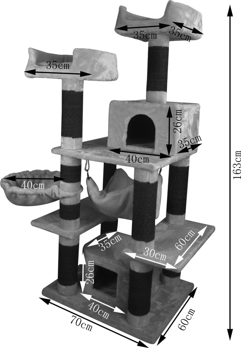 Adori Krabpaal Mosey - Krabpaal - 60*70*160 Cm 31.2 Kg Grijs Zwart 4 Adori Krabpaal Mosey - Krabpaal - 60*70*160 Cm 31.2 Kg Grijs Zwart - Afbeelding 2