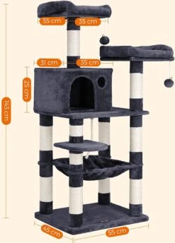 Krabpaal Voor Katten - Kattenboom - Met 2 Uitkijkplateaus - Grijs -Kattenbenodigdheden 862x1200
