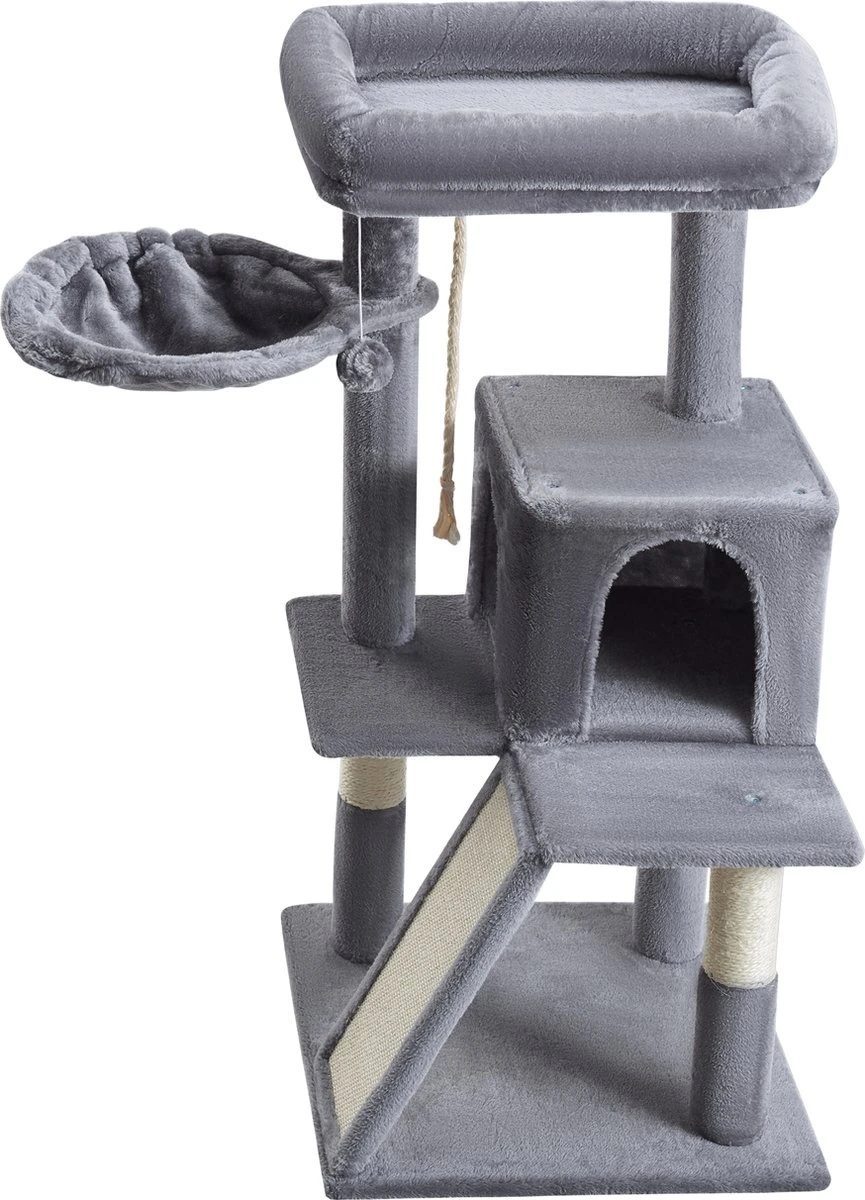 ACAZA Krabpaal, Kattenboom Met Krabbord En Huisjes Voor Meerdere Katten, Lichtgrijs 10 ACAZA Krabpaal, Kattenboom Met Krabbord En Huisjes Voor Meerdere Katten, Lichtgrijs - Afbeelding 8