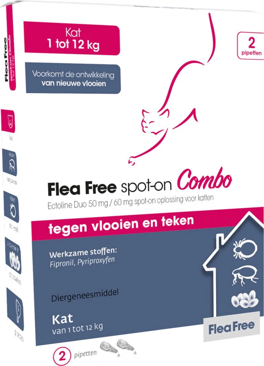 Flea Free Ectoline Duo Kat - Tegen Vlooien En Teken - 2 Pipetten 8 Flea Free Ectoline Duo Kat - Tegen Vlooien En Teken - 2 Pipetten - Afbeelding 6
