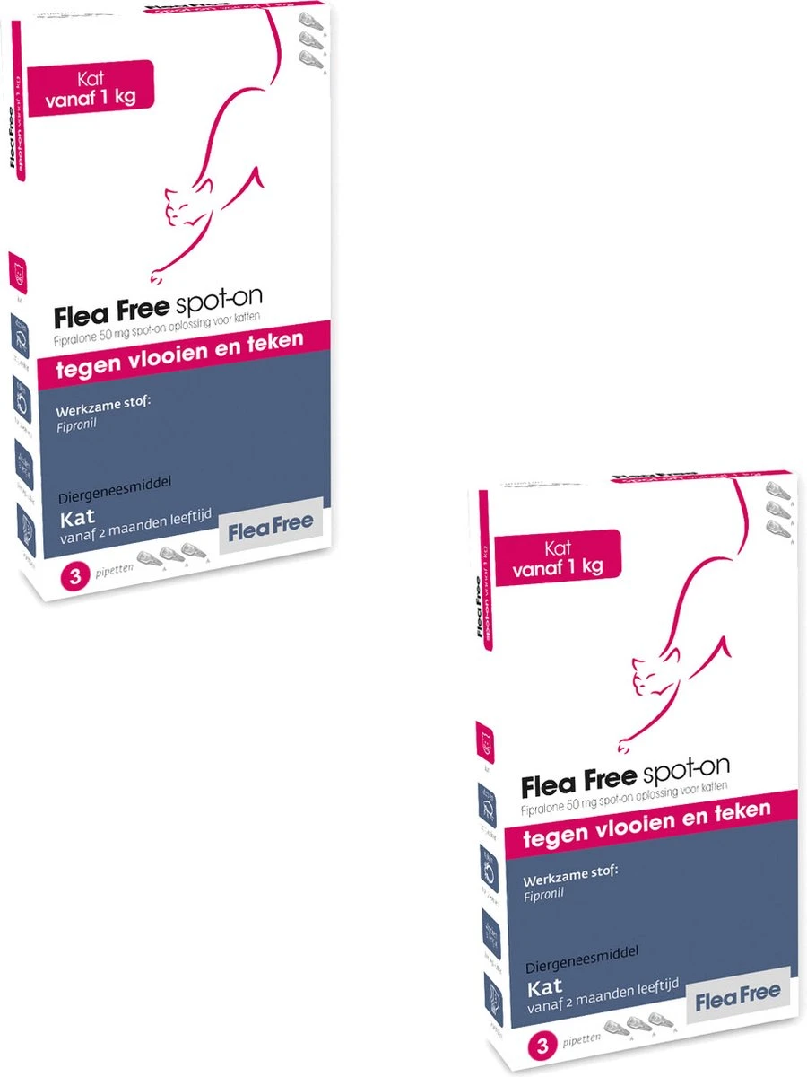 Flea Free Fipralone Spot-On Kat - Anti Vlooien En Tekenmiddel - 2 X 3 Pip 6 Flea Free Fipralone Spot-On Kat - Anti Vlooien En Tekenmiddel - 2 X 3 Pip - Afbeelding 4