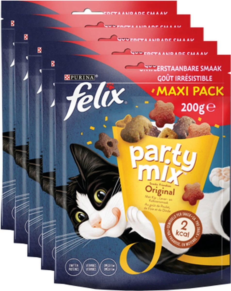 Felix Party Mix - Kattensnacks Original Mix - 5 X 200g 4 Felix Party Mix - Kattensnacks Original Mix - 5 X 200g - Afbeelding 2
