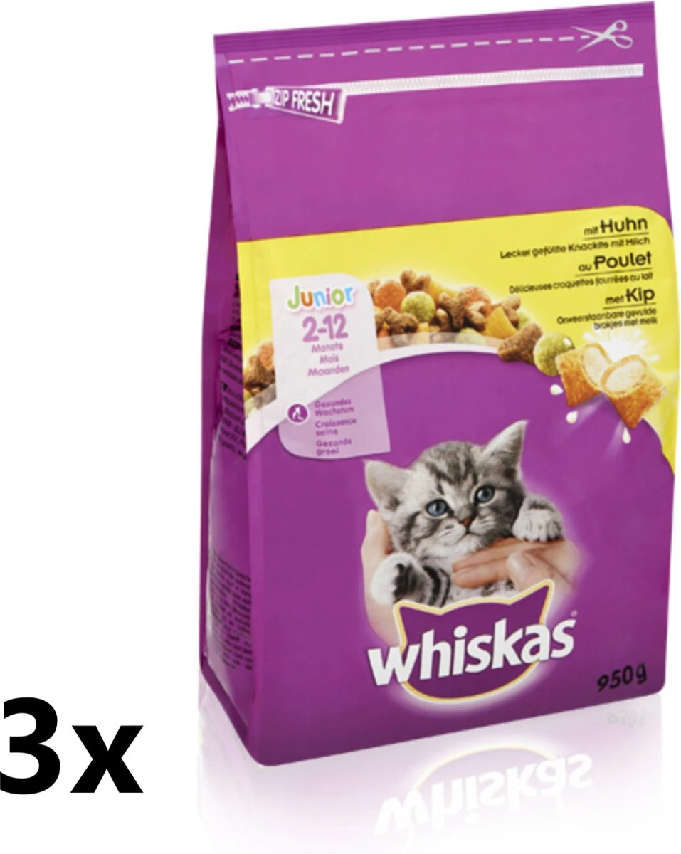 Whiskas - Katten Droogvoer - Junior - Kip - 3x950 Gr 3 Whiskas - Katten Droogvoer - Junior - Kip - 3x950 Gr