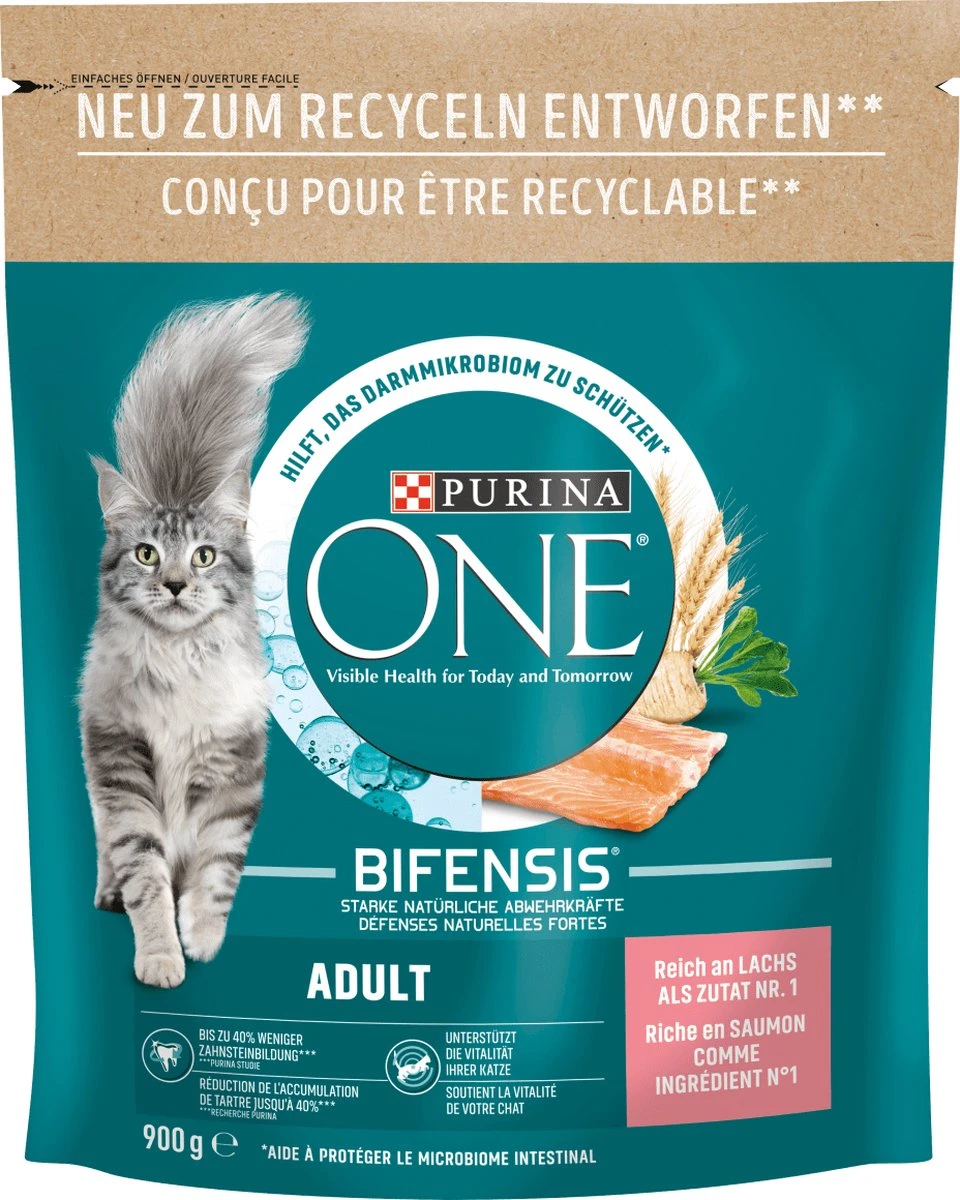 PURINA ONE Katten Droogvoer Met Zalm En Volle Granen, Adult, 900 G 3 PURINA ONE Katten Droogvoer Met Zalm En Volle Granen, Adult, 900 G