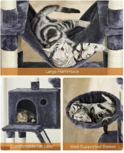 MIRA Home - Krabpaal - Klimpaal - Zwart/wit - Spaanplaat/pluche - 60x50x206 -Kattenbenodigdheden 971x1200