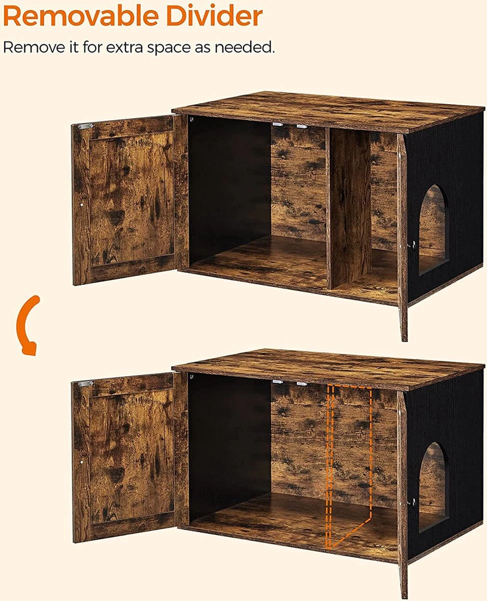 Hoppa! Kattenbak, Kattenhuis, Met Deuren, Vintage Bruin-zwart 4 Hoppa! Kattenbak, Kattenhuis, Met Deuren, Vintage Bruin-zwart - Afbeelding 2