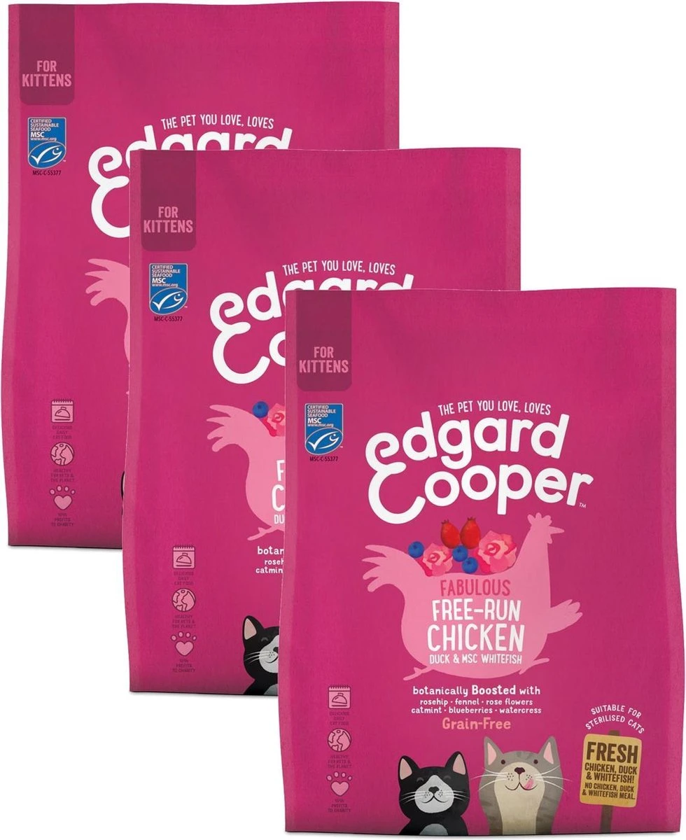 Edgard&Cooper Kitten Kip&Eend&Witvis - Kattenvoer - 3 X 300 G 7 Edgard&Cooper Kitten Kip&Eend&Witvis - Kattenvoer - 3 X 300 G - Afbeelding 5