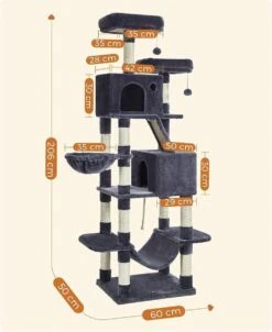 MIRA Home - Krabpaal - Klimpaal - Zwart/wit - Spaanplaat/pluche - 60x50x206 -Kattenbenodigdheden 982x1200 2